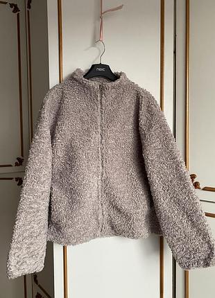 Жіноча куртка h&m тедді сіро-бузкова на змійці
