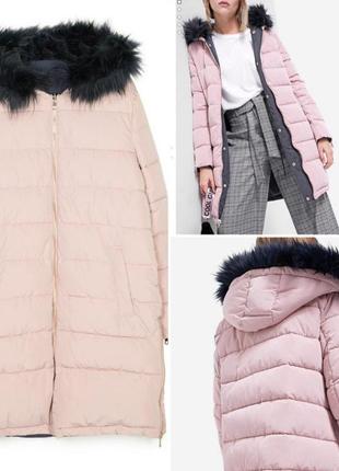 Двусторонний синий/нежно пудровый тёплый пуховик дутая куртка  от stradivarius