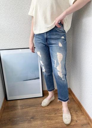 Джинсы, штаны, с потертостями, мом джинс, mom jeans, pull&bear1 фото