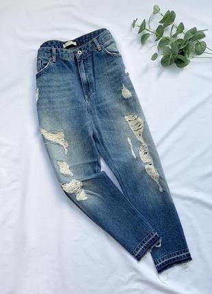 Джинсы, штаны, с потертостями, мом джинс, mom jeans, pull&bear3 фото