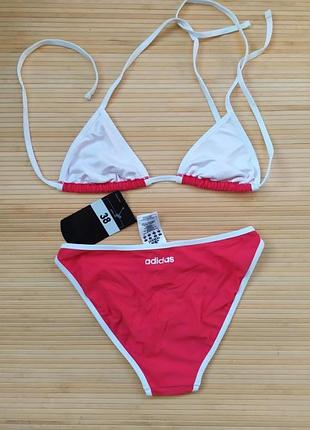 Спортивний Купальник роздільний adidas трикутники червоний з білим кантом2 фото