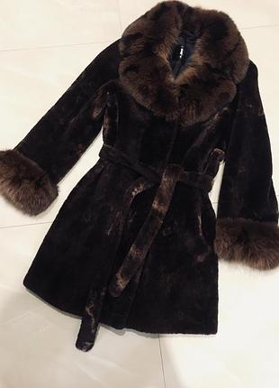 Натуральна мутонова шуба з хутром песця,lahashan,розмір м/л