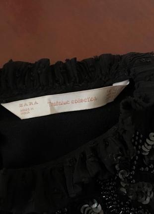 Чёрная блуза блузка с длинным рукавом в горошек с узором с бисером зара zara xs 342 фото