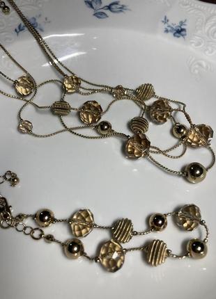 Трехрядное ожерелье и браслет. чешское стекло