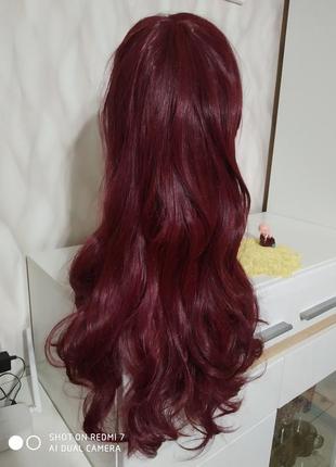 Длинный шикарный густой парик. волнистый парик бордо.5 фото