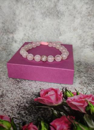 Ніжний сет браслетиків з натуральних перлів і рожевого кварцу2 фото