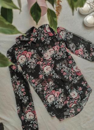 Шифонова блуза в квіти3 фото