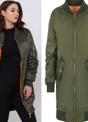 Подовжений бомбер кольору хакі, оверсайз!