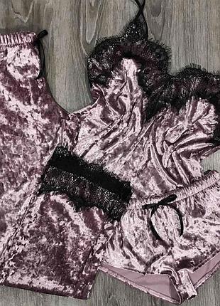 Новая женская велюровая пижама тройка.