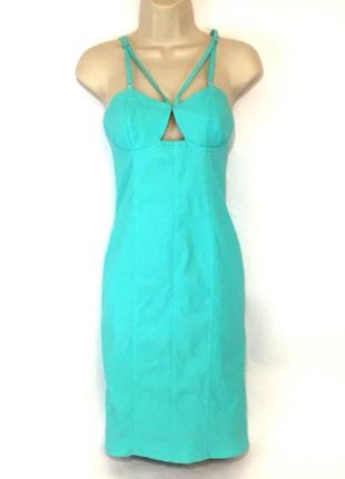 Платье  с чашечками ярко-голубое, на бретелях4 фото