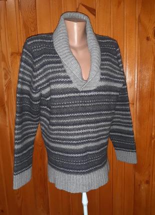 Чорно-сірий смугастий светр напіввовна3 фото