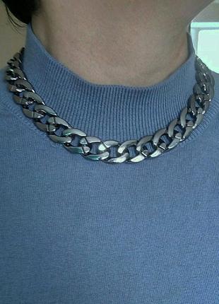 Крупная  цепь ожерелье колье чокер  1,6 см  серебро черный6 фото