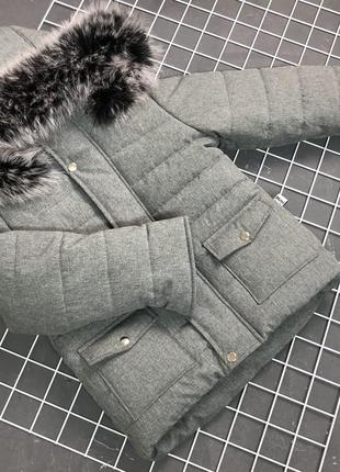 Зимова куртка сіра з хутром песця до -30 морозу на флісі тепла4 фото