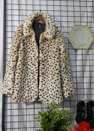Мягкая леопардовая  шуба тедди с перламутровыми пуговицами в винтажном стиле
