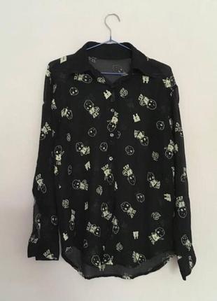 Чёрная полупрозрачная  рубашка с принтом ретро винтаж