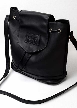 Чорная кожаная сумка мешок kenzo