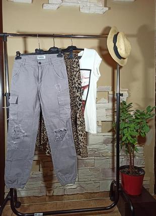 Круті сірі рвані джинси карго з кишенями/джоггеры/штани/брюки2 фото