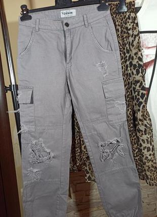 Круті сірі рвані джинси карго з кишенями/джоггеры/штани/брюки3 фото