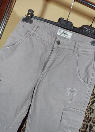 Круті сірі рвані джинси карго з кишенями/джоггеры/штани/брюки5 фото