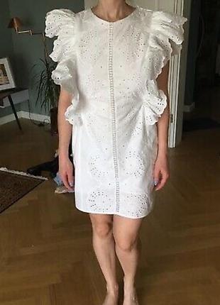 Zara белое платье с кружевной вышивкой3 фото