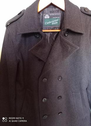 Шерстяное двухбортное серое мужское пальто всегдальто пиджак жакет полупальто шерсть cedarwood state3 фото