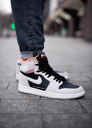 Мужские кроссовки nike air jordan 1 retro crey/black/orange
