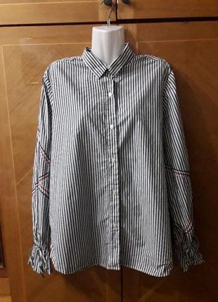 Gap р. l хлопковая рубашка  блуза в полоску с вышивкой оверсайз