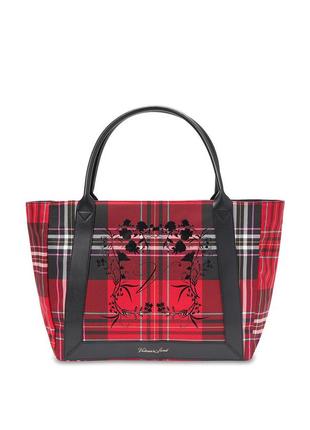 Большая сумка-шоппер красная клетчатая victoria's secret plaid tote7 фото
