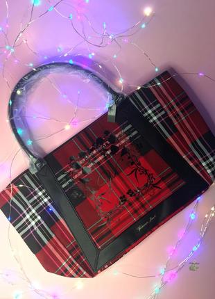 Большая сумка-шоппер красная клетчатая victoria's secret plaid tote2 фото
