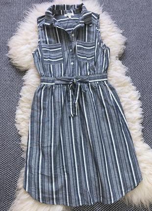 Лляне плаття міді monteau натуральна бавовна в смужку сарафан пояс ремінь3 фото