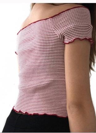 Блуза с открытыми плечами в красную полоску топ zara4 фото