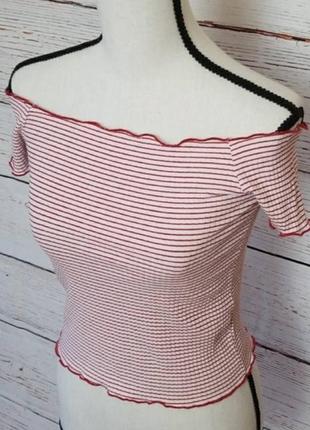 Блуза с открытыми плечами в красную полоску топ zara2 фото
