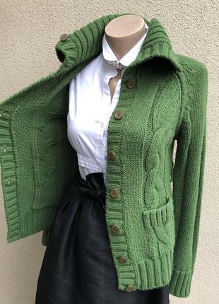 Зелёный,тёплый кардиган реглан,кофта,свитер в косы,cons,2 фото