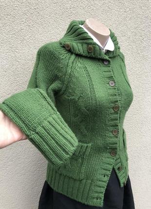Зелёный,тёплый кардиган реглан,кофта,свитер в косы,cons,8 фото