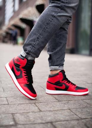 Nike air jordan 1 retro high red black, кроссовки найк джордан высокие мужские