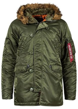 Мужская куртка аляска n-3b slim fit parca  alpha industries olive