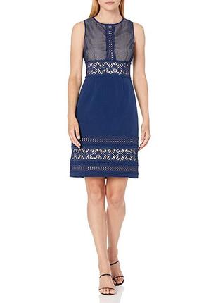 Нарядное брендовое синее с кружевом платье-футляр adrianna papell women's lace dress