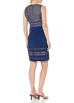 Нарядное брендовое синее с кружевом платье-футляр adrianna papell women's lace dress3 фото