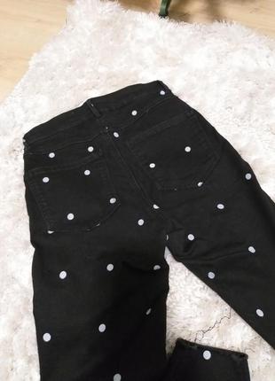 Модные джинсы черные в горох на высокой посадке р.хс -с6 фото