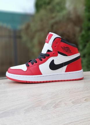 Крутые трендовые мужские высокие кроссовки nike air jordan 1 retro красные с белым7 фото