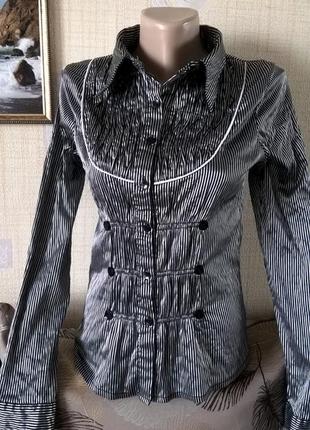 Серебристая стрейчевая блуза/рубашка в полоску