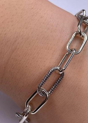 Серебряный браслет, якорное плетение, 925, родий