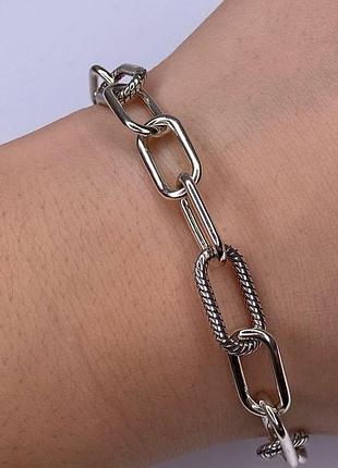 Серебряный браслет, якорное плетение, 925, родий