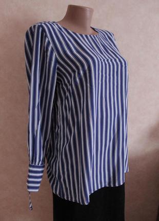 Блуза синяя в полоску, длинный рукав4 фото
