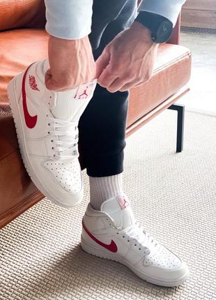 Nike air jordan 1 retro mid wmns white red❤️(36рр - 45рр)❤️ кросівки найк джордан ретро 1