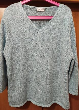 Батал большой размер серо-голубой теплый мягкий стильный свитер джемпер свитерок реглан