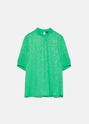 Жаккардовая зелена блузка від zara3 фото