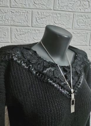 Черное вязаное платье с кружевом, длинная  кофта arjen, p-p s5 фото