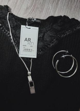 Черное вязаное платье с кружевом, длинная  кофта arjen, p-p s3 фото
