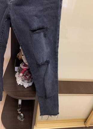 Джинсы 👖 colins стильные модные плотный джинс чёрный рваные3 фото